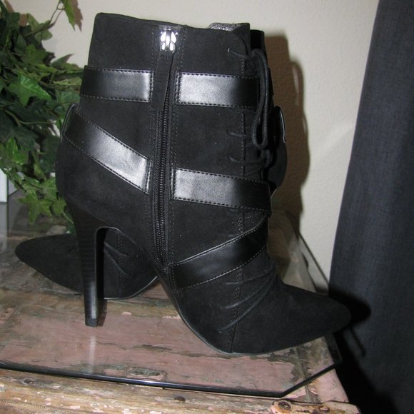 Black Leather High Heel Ankle Booties - Picture 5 of 8